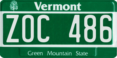 VT license plate ZOC486