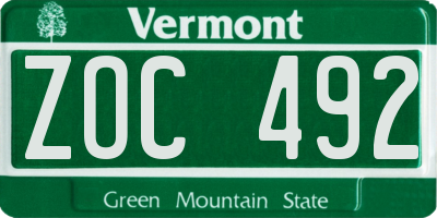 VT license plate ZOC492