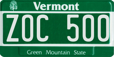 VT license plate ZOC500