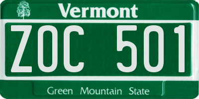 VT license plate ZOC501