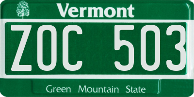 VT license plate ZOC503
