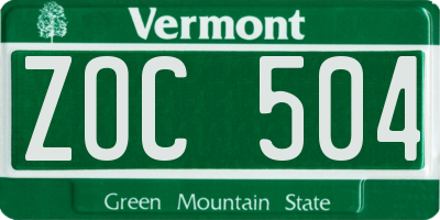 VT license plate ZOC504