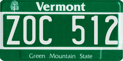 VT license plate ZOC512