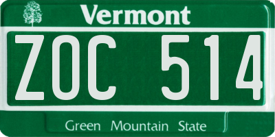 VT license plate ZOC514