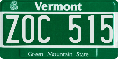 VT license plate ZOC515