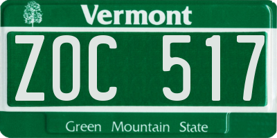VT license plate ZOC517