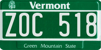 VT license plate ZOC518