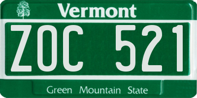 VT license plate ZOC521