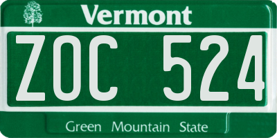 VT license plate ZOC524