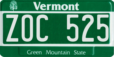 VT license plate ZOC525