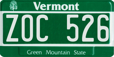 VT license plate ZOC526