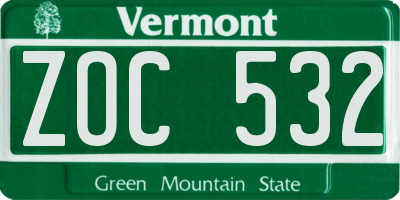 VT license plate ZOC532