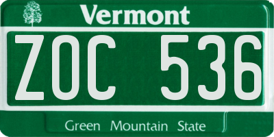 VT license plate ZOC536