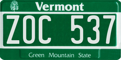 VT license plate ZOC537