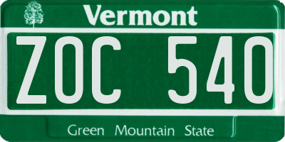VT license plate ZOC540