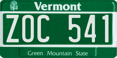 VT license plate ZOC541