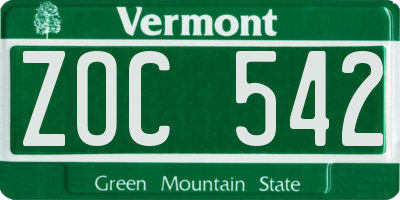 VT license plate ZOC542