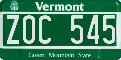 VT license plate ZOC545