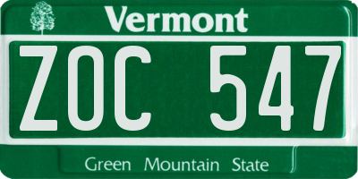 VT license plate ZOC547