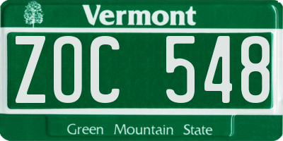 VT license plate ZOC548