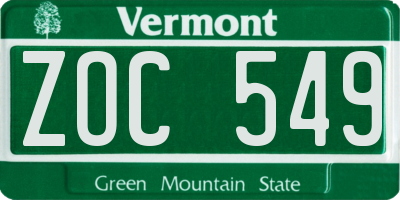 VT license plate ZOC549