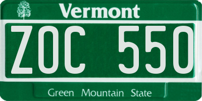 VT license plate ZOC550