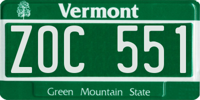 VT license plate ZOC551