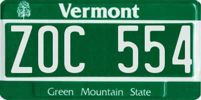 VT license plate ZOC554