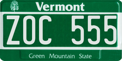 VT license plate ZOC555