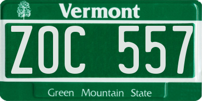 VT license plate ZOC557