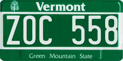 VT license plate ZOC558