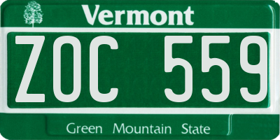 VT license plate ZOC559