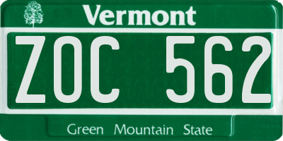 VT license plate ZOC562