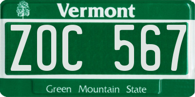 VT license plate ZOC567