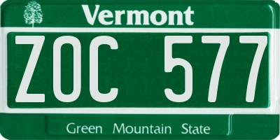 VT license plate ZOC577