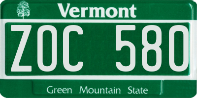 VT license plate ZOC580