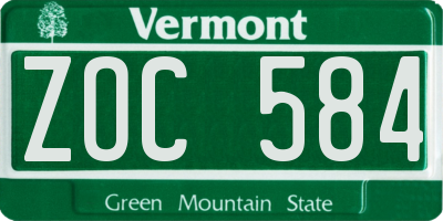 VT license plate ZOC584