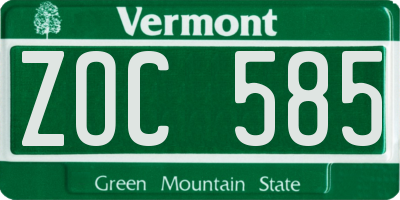 VT license plate ZOC585