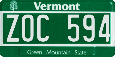 VT license plate ZOC594