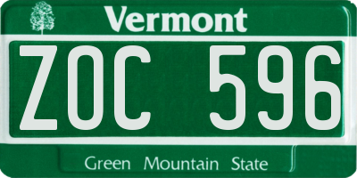 VT license plate ZOC596