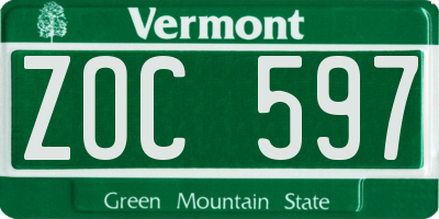 VT license plate ZOC597