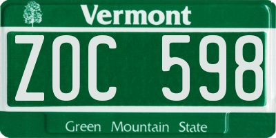 VT license plate ZOC598