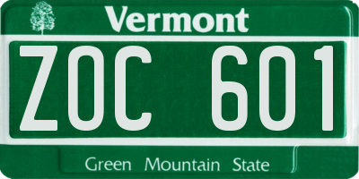 VT license plate ZOC601