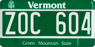 VT license plate ZOC604