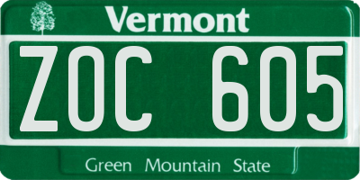 VT license plate ZOC605