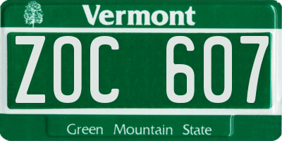 VT license plate ZOC607