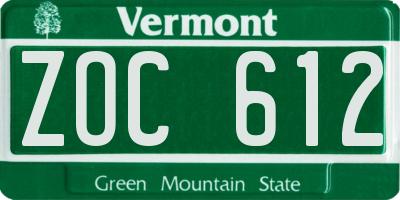 VT license plate ZOC612