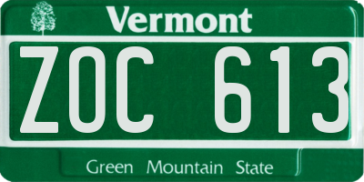 VT license plate ZOC613
