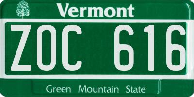 VT license plate ZOC616