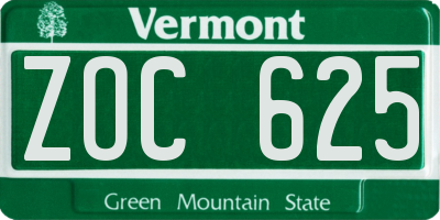 VT license plate ZOC625